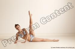 Swimsuit Gymnastic poses Woman White Moving poses Slim long brown Dynamic poses Academic